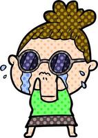 Cartoon weinende Frau mit Sonnenbrille vektor