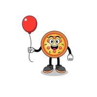 Karikatur von Pizza mit einem Ballon vektor