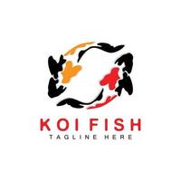 Koi-Fisch-Logo-Design, chinesischer Glücks- und Triumph-Zierfischvektor, Firmenmarke Goldfisch-Symbol vektor