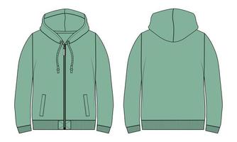 Langarm-Hoodie technische Mode flache Skizze Vektor Illustration Vorlage Vorder- und Rückansicht.