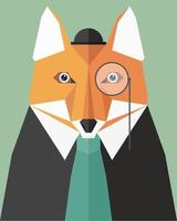geometrischer Wald. süße Postkarte mit geometrischer Form. Vektor-Illustration eines Gentleman-Fuchs in einem Hut und mit einem Monokel. vektor
