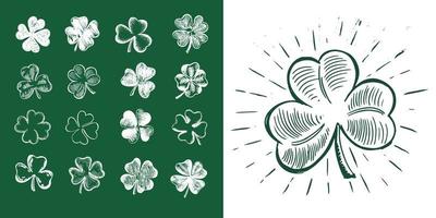 st. Patricks dag. skiss uppsättning klöver. hand dragen illustration. vektor