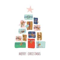 süße Weihnachtskarte. sammlung von bunten handgezeichneten geschenkboxen. moderne vektorillustration. Frohe Weihnachten und ein glückliches Neues Jahr. vektor
