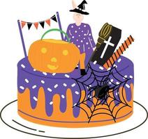 Halloween-Cupcakes. süße Kinder in Kürbis-, Katzen-, Vampir-, Hexenhut-, Fledermaus-, Skelett- und schwarzen Katzenkostümen. vektor