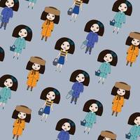 Vektor-Mädchen-Muster. bunte Spielzeuge auf blauem Hintergrund vektor