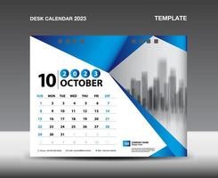 Kalendervorlage 2023 Vektor-Oktober 2023 Jahr, Tischkalender 2023 Design, Woche beginnt am Sonntag, Planer, Briefpapierdesign, Flyerdesign, Kalenderdruckdesign, blaues polygonales Hintergrundkonzept vektor