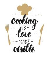 matlagning är kärlek tillverkad synlig. handskriven text. modern borsta kalligrafi. vektor