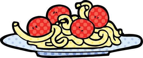 Cartoon-Spaghetti und Fleischbällchen im Comic-Stil vektor