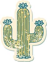 bedrövad klistermärke tatuering stil ikon av en kaktus vektor