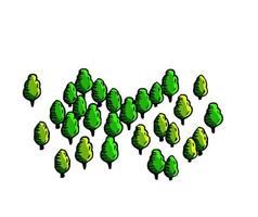 träd för Karta. hand dragen grön skog. skiss parkera område. översikt tecknad serie illustration vektor