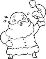 Strichzeichnung eines Weihnachtsmanns, der seinen Hut winkt vektor