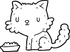 söt tecknad serie katt och mat vektor