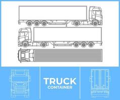 lastbil behållare mall. transport översikt stroke mall. blå skriva ut layout. passa för varp klistermärke, luft borsta, vinyler, omfärgning projekt. vektor eps 10.
