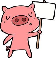 Cartoon Inhalt Schwein Wegweiser Zeichen vektor