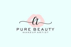 vorgefertigtes Logo-Design mit anfänglichen lt-Aquarelllippen, Logo für Make-up-Künstler-Business-Branding, errötendes Beauty-Boutique-Logo-Design, Kalligrafie-Logo mit kreativer Vorlage. vektor