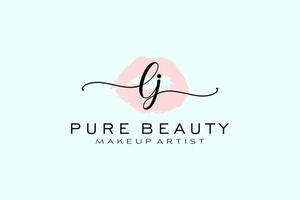 vorgefertigtes Logo-Design mit anfänglichen lj-Aquarelllippen, Logo für Make-up-Künstler-Business-Branding, errötendes Beauty-Boutique-Logo-Design, Kalligrafie-Logo mit kreativer Vorlage. vektor