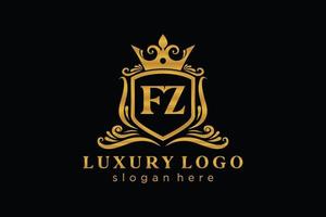 Royal Luxury Logo-Vorlage mit anfänglichem fz-Buchstaben in Vektorgrafiken für Restaurant, Lizenzgebühren, Boutique, Café, Hotel, Heraldik, Schmuck, Mode und andere Vektorillustrationen. vektor