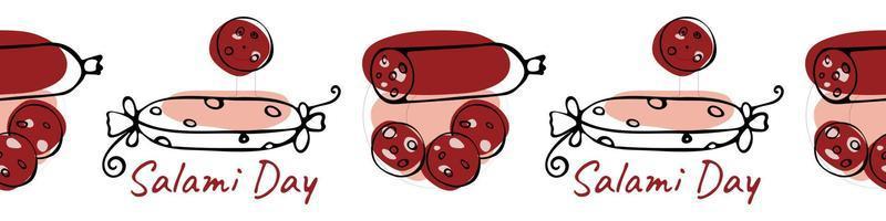 Wurstmuster. Tag der Salami. manuelle zeichnung einer flachen vektorillustration. für Etiketten, Aufkleber, Webdesign, Werbung für Wurstwaren vektor