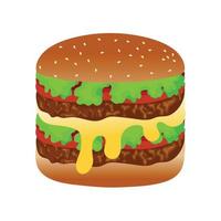Käseburger-Lebensmittelkarikaturillustration. realistischer hamburger mit fleischsalat tomatenzwiebeln vektor