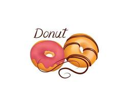 Donut-Icon-Set. Banner für süßes Gebäck. donut mit weißer, rosa und schokoladenglasur und streuseln. Bäckerei für Party über weißem Hintergrund. vektor