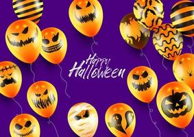 Halloween-Poster und Banner-Vorlage mit orangefarbenen Luftballons auf violettem Hintergrund vektor