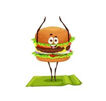 Cartoon lustige Burger-Figur auf Yoga-Fitness vektor