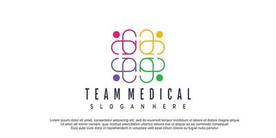 medicinsk logotyp med människor förbindelse linje konst design vektor