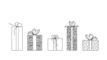 Reihe von Symbolen für verschiedene Boxen, Geschenke im Umrissstil. Vektorillustration auf weißem Hintergrund vektor