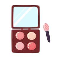 Lidschattenpalette in Pastellfarben mit Pinselapplikator. handgezeichnetes kompaktes Make-up-Produkt. Draufsicht Make-up-Box isoliert auf weißem Hintergrund. Vektor-Illustration. vektor