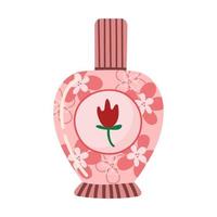 parfym flaska med blommig arom. söt hand dragen vektor illustration isolerat på vit bakgrund.
