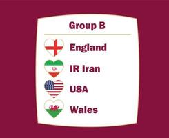 vereinigte staaten england wales und iran flagge herz länder gruppe b symbol design fußball finale vektor fußballmannschaften illustration