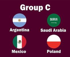 argentinien polen mexiko und saudi-arabien flaggenemblem gruppe c mit ländernamen symbol design fußball finale vektor länder fußballmannschaften illustration