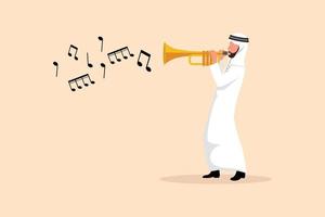 företag design teckning arab man spela trumpet. musik instrumental. jazz musiker spelar trumpet instrument. trumpet spelare. orkester artist. musik prestanda. platt tecknad serie vektor illustration