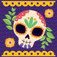 dia de los muertos skalle med blommor vektor