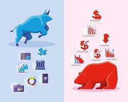 aktiemarknadsikoner med tjur och björn vektor