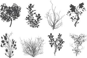 satz schwarzer zierpflanze in form einer hecke.realistischer gartenstrauch, saisonaler busch, buchsbaum, baumkronenbuschlaub. vektor