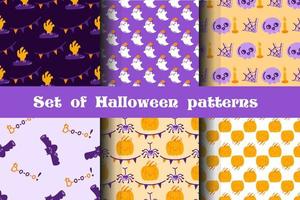 Reihe von Halloween-Mustern. fröhlicher Halloween-Hintergrund. Vektortextur vektor