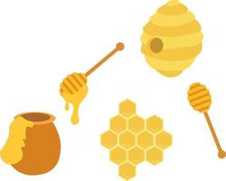wabe, honigtropfen, honigstock, honiglöffel, honigglas auf weißem hintergrund vektor