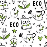 eco klotter sömlös vektor mönster. symboler av miljö- vård - bioenergi, organisk mat. gå grön, noll avfall. bio kraft, naturlig produkt. bakgrund för tapeter, affischer, omslag