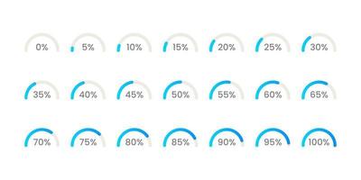 procentsats 0 till 100, blå linje, halvcirkel. vektor illustration