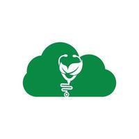 Gesundheit Natur Logo Designvorlage. modernes natürliches blatt mit stethoskop und wolkenikonendesign. vektor