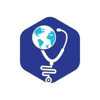 Globus-Zeichen und Stethoskop-Arzt-Vektor-Logo. Stethoskop-Globus-Logo-Design-Vektor. World Medical Logo Template-Design. vektor