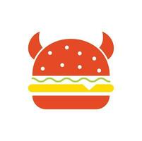 Monster-Burger-Logo-Design. burger teufel maskottchen illustrationsvektor vektor