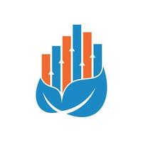 Finanzblatt-Logo-Vorlage. Logo-Symbolvektor für Naturstatistiken. investitionsgeschäft mit steigendem balken- und blattlogokonzept vektor