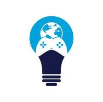 Spiel Globus Lampenform Konzept Logo Icon Design. Online-Gamer-World-Logo. Globus und Gamestick-Symbol vektor