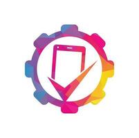 Überprüfen Sie den Vektor der Designvorlage für das Logo der Form des mobilen Zahnrads. Handy-Reparatur-Logo-Symbol. Logo der mobilen App