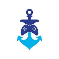 Gamecontroller und Anker-Logo-Vorlage. Joystick und Ankerlogo. Joystick und Ankersymbol. vektor