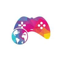 Spiel-Globus-Logo-Icon-Design. Online-Gamer-World-Logo. Globus und Gamestick-Symbol vektor