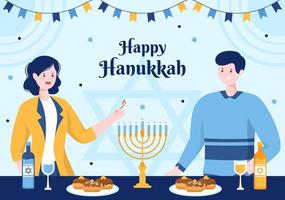 Lycklig hanukkah jewish Semester bakgrund mall hand dragen tecknad serie platt illustration vektor