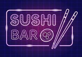 sushi bar japan asiatisches essen oder restaurant mit sashimi und brötchen zum essen mit sojasoße und wasabi in der hand gezeichneten flachen illustration der karikatur vektor